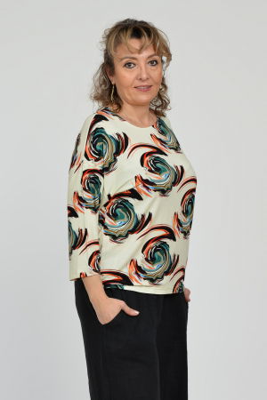 Bluza casual, imprimeu circular pe fond bej si maneca 3/4 [2]