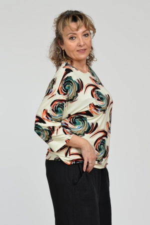 Bluza casual, imprimeu circular pe fond bej si maneca 3/4 [3]
