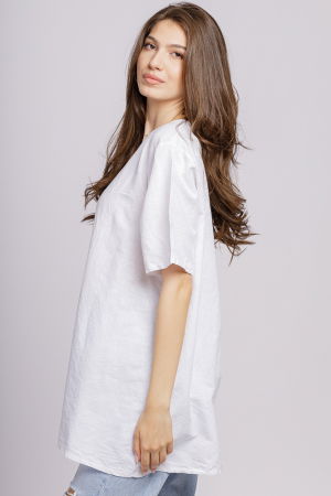 Bluza alba din in, asimetrica, cu siret lateral [1]