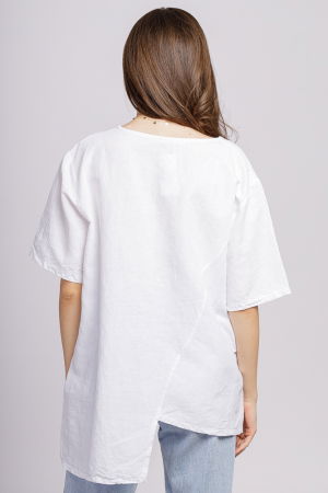 Bluza alba din in, asimetrica, cu siret lateral [2]