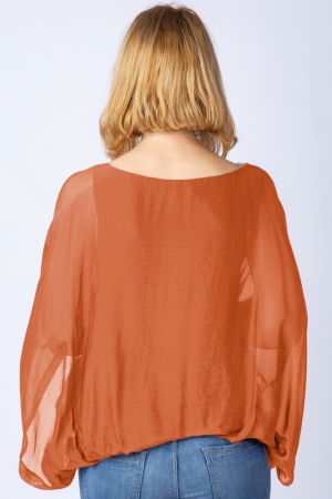 Bluza caramizie din matase si vascoza cu maneca fluture [2]