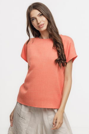 Bluza corai lejera din vascoza cu in, melanjata, cu maneca cazuta scurta [1]