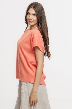 Bluza corai lejera din vascoza cu in, melanjata, cu maneca cazuta scurta [2]