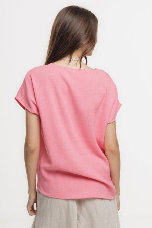 Bluza roz lejera din vascoza cu in, melanjata, cu maneca cazuta scurta - [2]