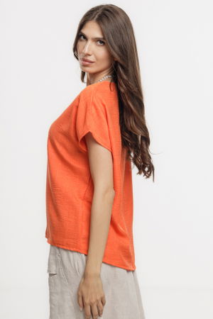 Bluza corai lejera din vascoza cu in, usor creponata, cu maneca cazuta scurta [1]