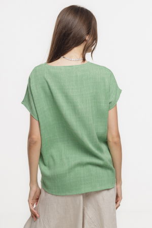 Bluza verde lejera din vascoza cu in, melanjata, cu maneca cazuta scurta [3]