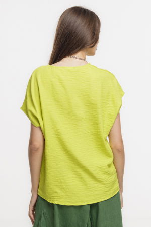 Bluza verde lime lejera din vascoza cu in, usor creponata, cu maneca cazuta scurta [1]