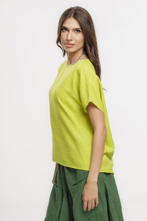 Bluza verde lime lejera din vascoza cu in, usor creponata, cu maneca cazuta scurta [2]