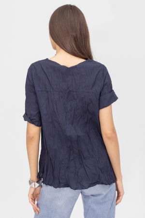 Bluza creponata in colturi, din bumbac bleumarin [2]