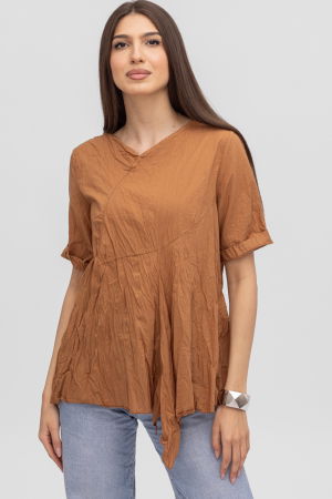 Bluze Casual - Bluza creponata in colturi, din bumbac camel