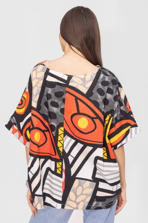 Bluza lalea oversize din poplin satinat de bumbac cu imprimeu geometric multicolor [2]