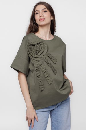 Bluze Casual - Bluza cu aplicatie boboc din jerseu kaki