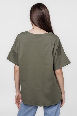 Bluza cu aplicatie boboc din jerseu kaki [2]