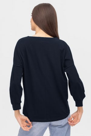 Bluza uni cu maneca bufanta din tricot de bumbac, bleumarin [1]