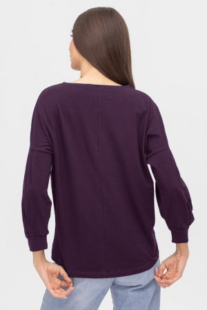 Bluza cu maneca bufanta din tricot de bumbac, cu imprimeu, mov inchis [1]