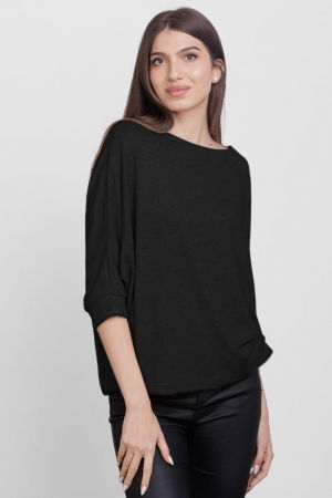 Bluza cu maneca fluture, din jerseu de vascoza, neagra [1]