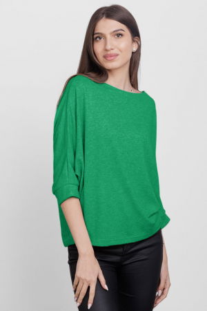 Bluza cu maneca fluture, din jerseu de vascoza, verde [1]
