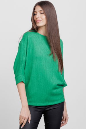 Bluza cu maneca fluture, din jerseu embosat de vascoza, verde [2]