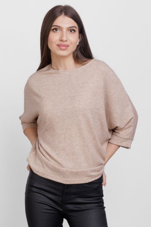 Bluze & Cămăși & Tricouri - Bluza cu maneca fluture, din jerseu de vascoza, bej