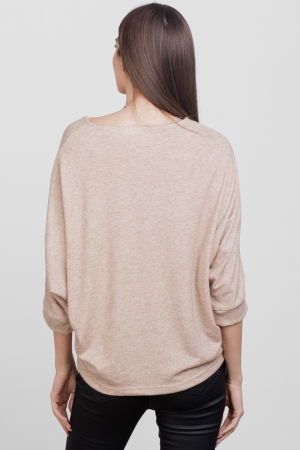 Bluza cu maneca fluture, din jerseu de vascoza, bej [2]