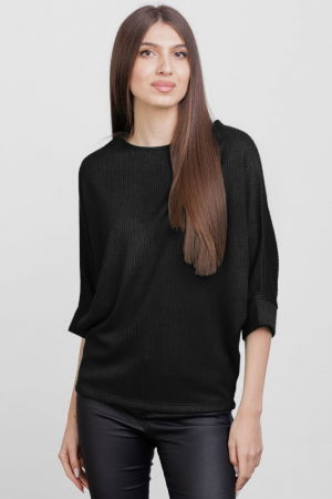 Bluze & Cămăși & Tricouri - Bluza cu maneca fluture, din jerseu embosat de vascoza, neagra