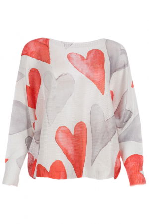 Pulovere - Bluza cu maneca lunga fluture si imprimeu inimi rosii