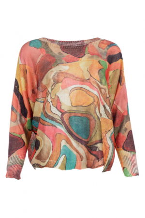 ÎMBRĂCĂMINTE - Bluza cu maneca lunga fluture si imprimeu abstract multicolor