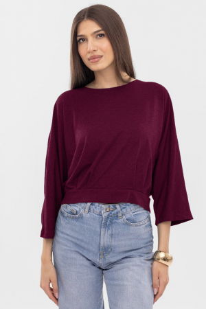 Bluza cu spate petrecut, si maneca fluture, din tricot de bumbac, bordo [1]