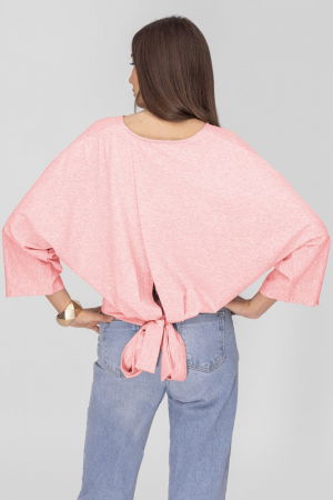 Bluza cu spate petrecut, si maneca fluture, din tricot de bumbac, roz [1]