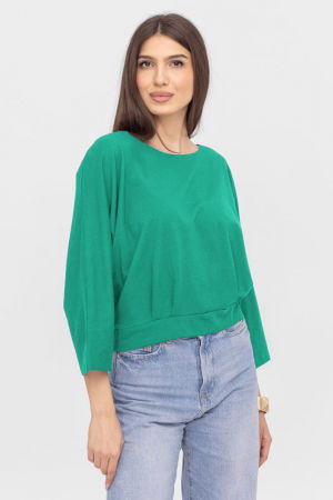 Tricouri din Bumbac - Bluza cu spate petrecut, si maneca fluture, din tricot de bumbac, turcoaz