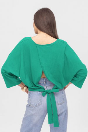 Bluza cu spate petrecut, si maneca fluture, din tricot de bumbac, roz [3]