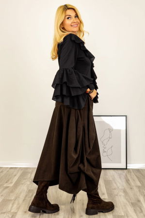 Bluza cu volane duble la maneci si jabou din bumbac fin si batist neagra [2]