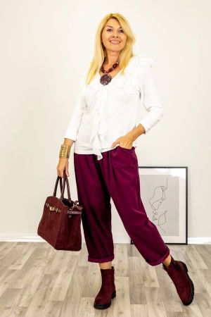 Bluza cu volane la decolteu din bumbac fin si batist alba [2]