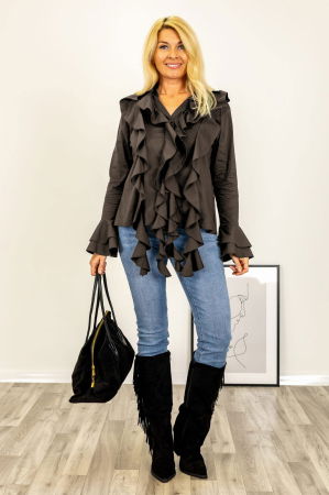 Bluze Casual - Bluza cu 2 volane la maneci si jabou din bumbac fin si batist maro