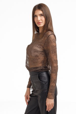 Bluza dama din dantela eleganta – bluza transparenta chic maro [2]