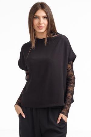 Bluze Casual - Bluza dama din dantela eleganta – bluza transparenta chic neagra