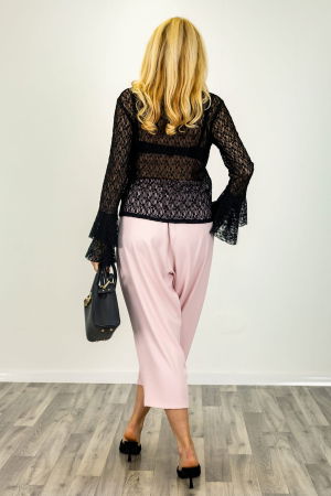 Bluza eleganta din dantela fina cu maneci evazate – bluza transparenta chic neagra [1]