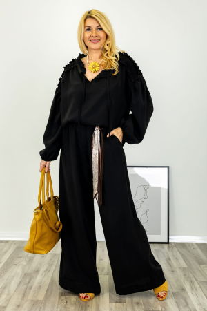 Bluza dama eleganta neagra cu maneca bufanta si detalii fronsate [2]