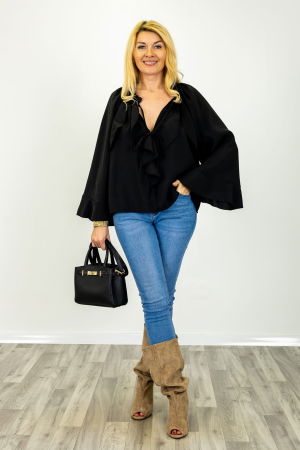 Bluza dama eleganta cu volane, negru [2]