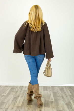 Bluza dama eleganta cu volane, maro inchis [3]