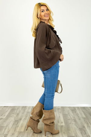 Bluza dama eleganta cu volane, maro inchis [1]