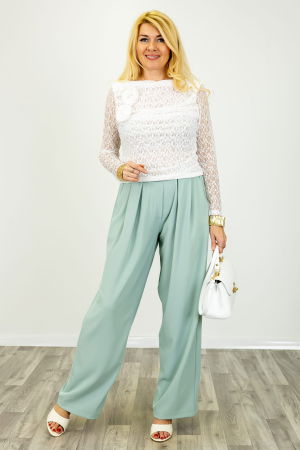 Bluza dama eleganta din dantela cu maneca lunga si aplicatii florale 3D, alba [2]