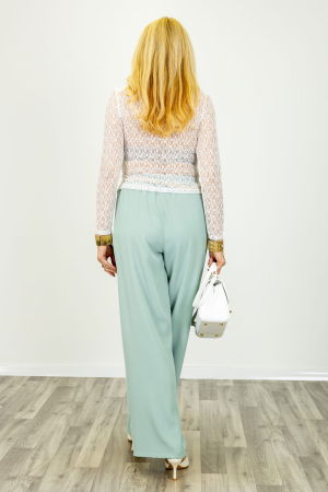 Bluza dama eleganta din dantela cu maneca lunga si aplicatii florale 3D, alba [3]