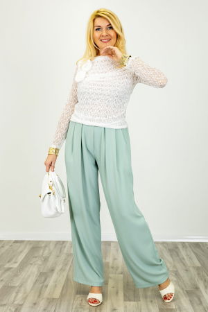 Bluza dama eleganta din dantela cu maneca lunga si aplicatii florale 3D, alba [1]