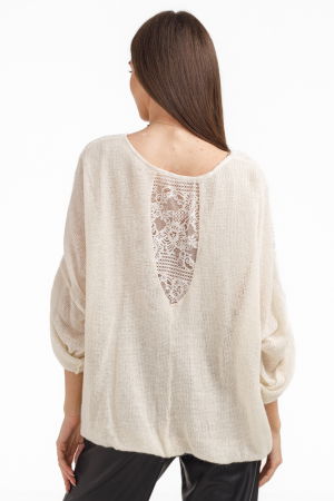 Bluza dama eleganta matase, dantela boho si tricotaj,bej ivoire [3]
