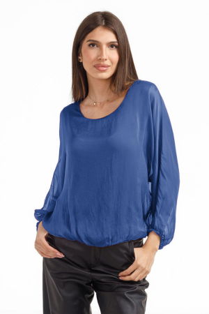 NOUTATI - Bluza dama eleganta si lejera din matase si vascoza, albastra