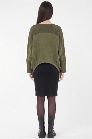 Bluza dama lejera din material gofrat de vascoza cu floare decorativa, verde kaki [4]