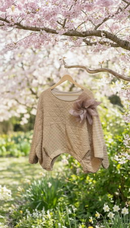 Bluza dama lejera din material gofrat de vascoza cu floare decorativa, bej [1]