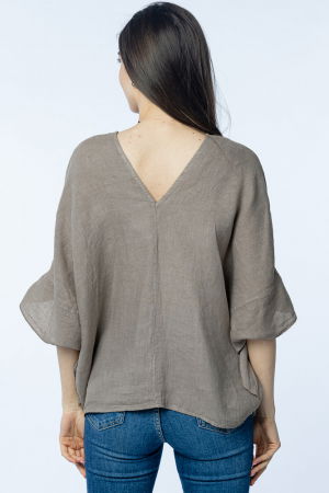 Bluza de vara cu funde, din in, oversize, bej inchis [2]