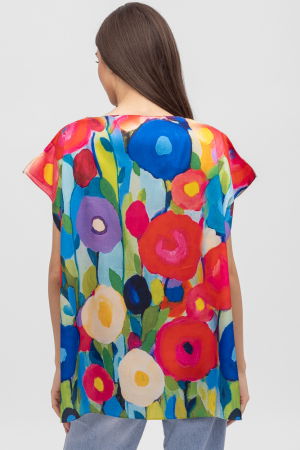 Bluza de vara tip poncho din matase cu imprimeu flori picturale [1]